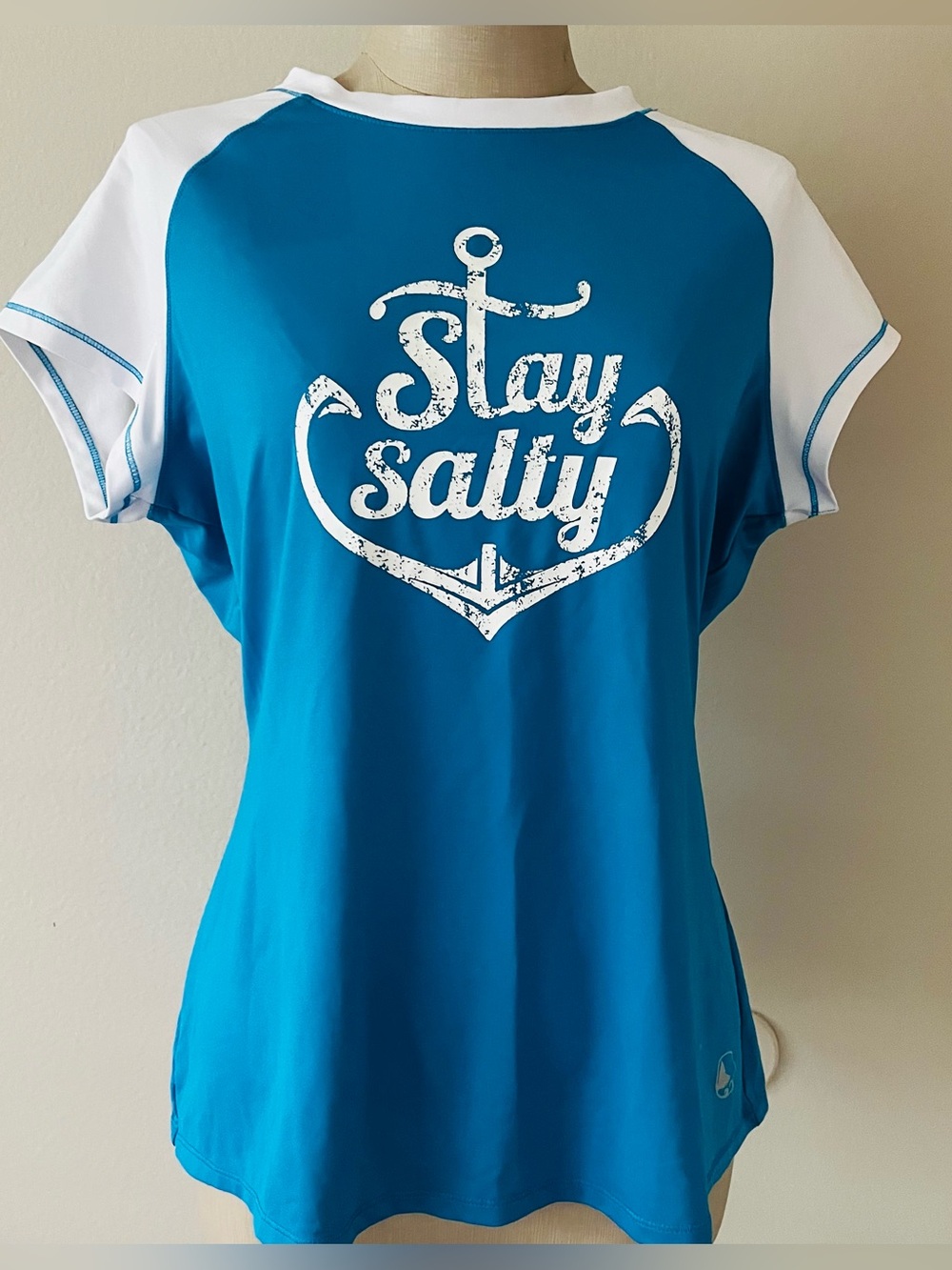 Reel Legends Teal Blue Performance Tee with White Print